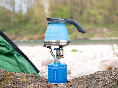 Faltbarer Camping-Wasserkessel 800 ml Silikon mit Edelstahlboden
