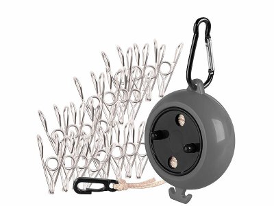 Ausziehbare Camping-Wäscheleine mit Kurbel und Klammern